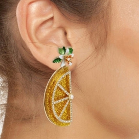 Betsey Johnson Crystal Lemon Statement Earrings - Picture 2 of 7